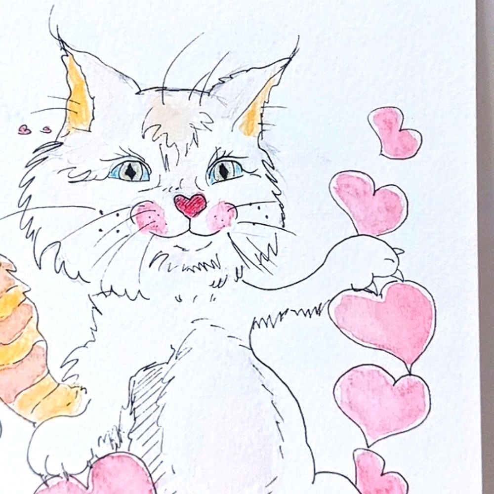 Original signed illustration Heart Kitty